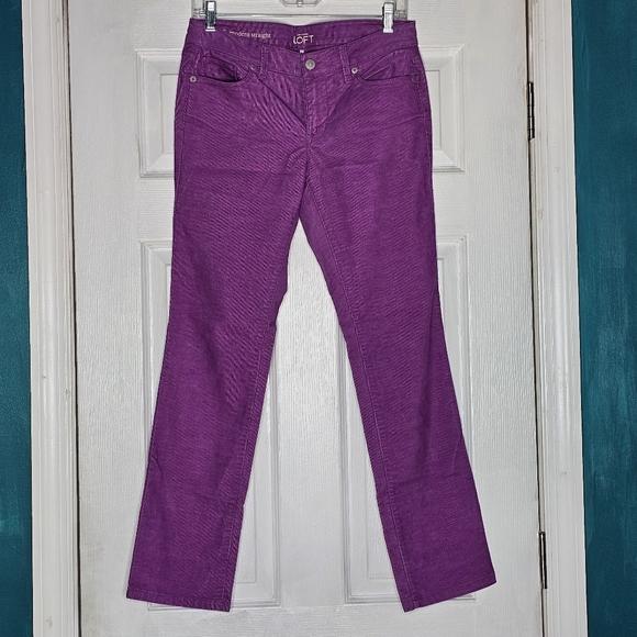 Loft Corduroy Modern Straight Pants Magenta 6P - Picture 8 of 13